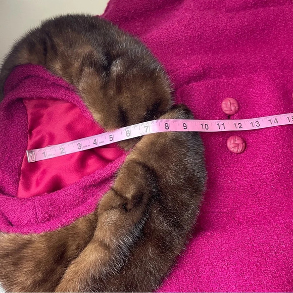 VTG Rencroft Coat Womens XL Pink with Brown Fur Collar Bracelet 3/4 Sleeve - Picture 10 of 11